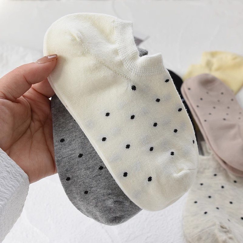 Calcetines Zhuji para mujer, calcetines de barco de lunares, calcetines finos de primavera y verano para mujer, calcetines antibacterianos y desodorantes, calcetines de mujer deshuesados de todo fósforo