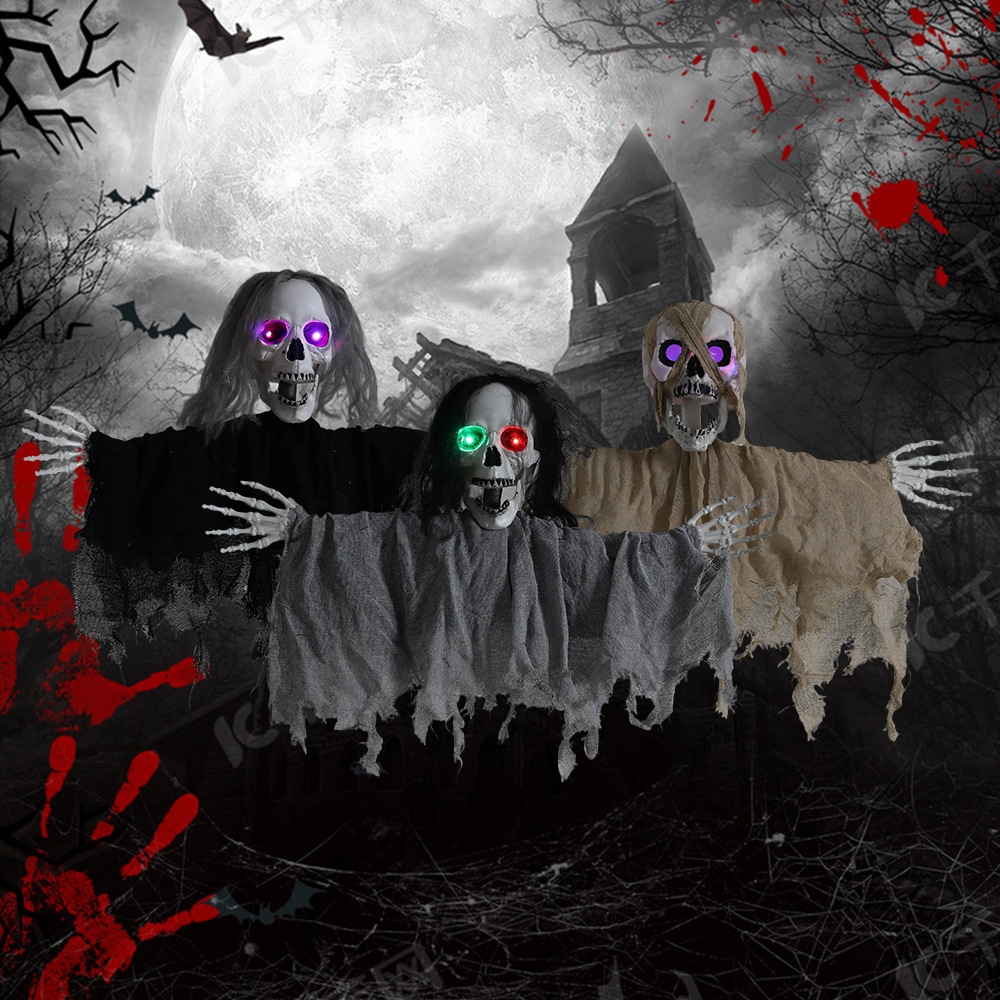 Halloween Colgando fantasmas, habitación secreta, casa embrujada, cráneo de terror, brillo, fiesta de cabeza de fantasma con luces, decoraciones de miedo