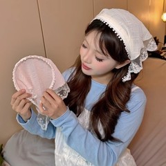 夏季氛圍感碎花絲巾女綁髮帶法式蕾絲頭巾2024新款高級拍照三角巾