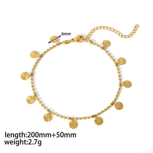European and American cross-border jewelry, simple and fashionable design, 18K gold stainless steel round flower anklet, high-end jewelry for women