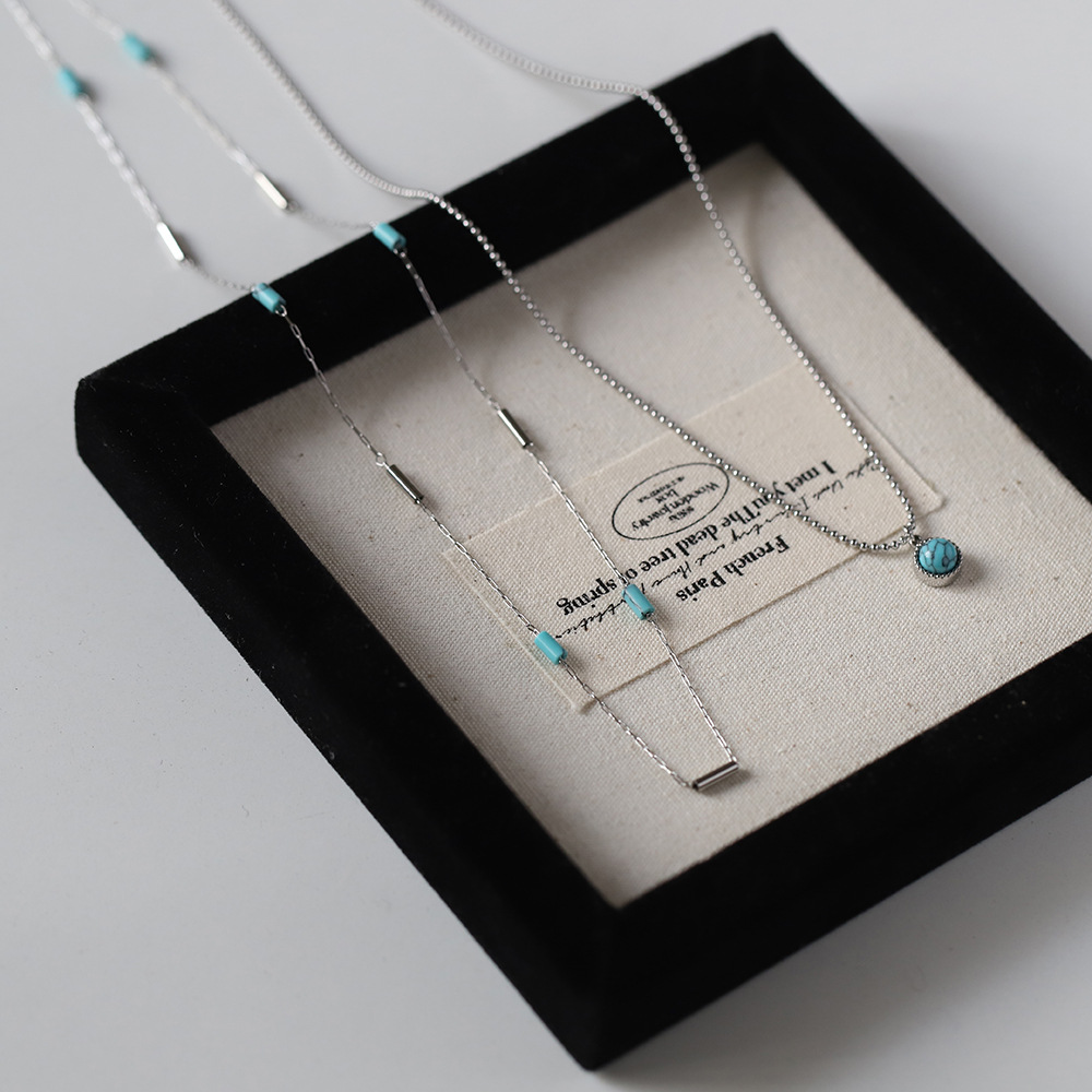 Linglang Blue Turquoise Beaded Necklace Vintage Layered Necklace Chain Stacked Necklaces for Women Layering Jewelry