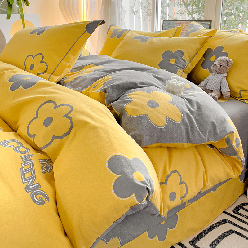 Sábanas de algodón para la piel, ropa de cama de cuatro estaciones, cubierta de edredón grueso de alta calidad, 100 algodón pulido, cuatro piezas