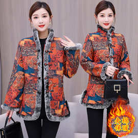 thfs9386加厚保暖棉衣外套女2025冬季新款中老年妈妈印花夹棉棉服