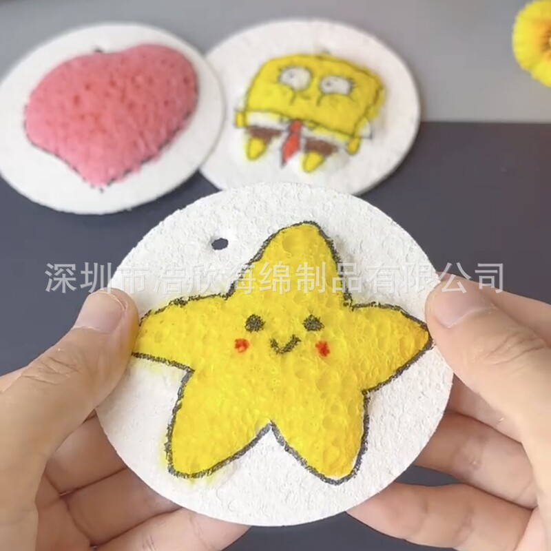 Customized Kidsren's DIY Foaming Texture Painting Wood Pulp Cotton Cartoon Handmade Painting Materials Wood Pulp Sponge Dishwashing Sponge