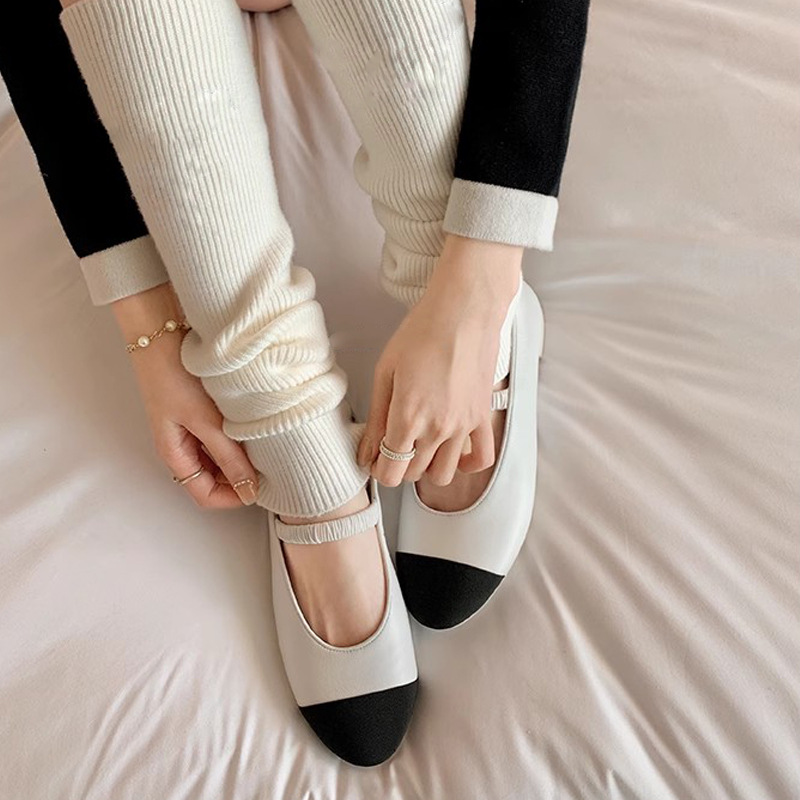 2024 Nuevo principios de la cena de primavera ~ Chanel estilo de cuero suave banda elástica Mary Jane zapatos planos de una sola capa para las mujeres