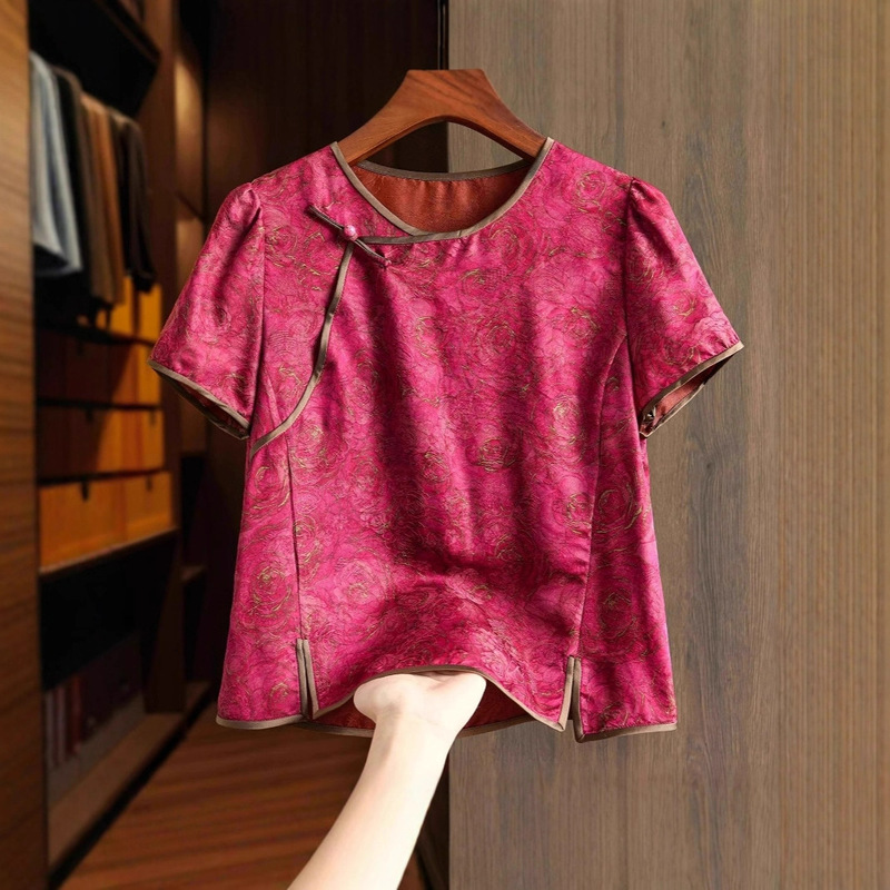 Elegant and Youthful Xiangyun Silk New Chinese-Style Shirt for Women, Summer New Product, Improved Diagonal Collar with Traditional Chinese Buttons, National Style Blouse