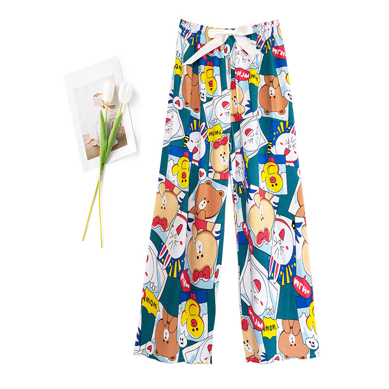 Women's Summer Cotton Silk Pajama Pants, Thin Rayon Wide-Leg Pants, Trendy, Suitable for Spring and Autumn, Can Be Worn Outside, Loose-Fitting Home Air-Conditioning Long Pants Women's Summer Cotton Silk Pajama Pants, Thin Rayon Wide-Leg Pants, Trendy, Suitable for Spring and Autumn, Can Be Worn Outside, Loose-Fitting Home Air-Conditioning Long Pants