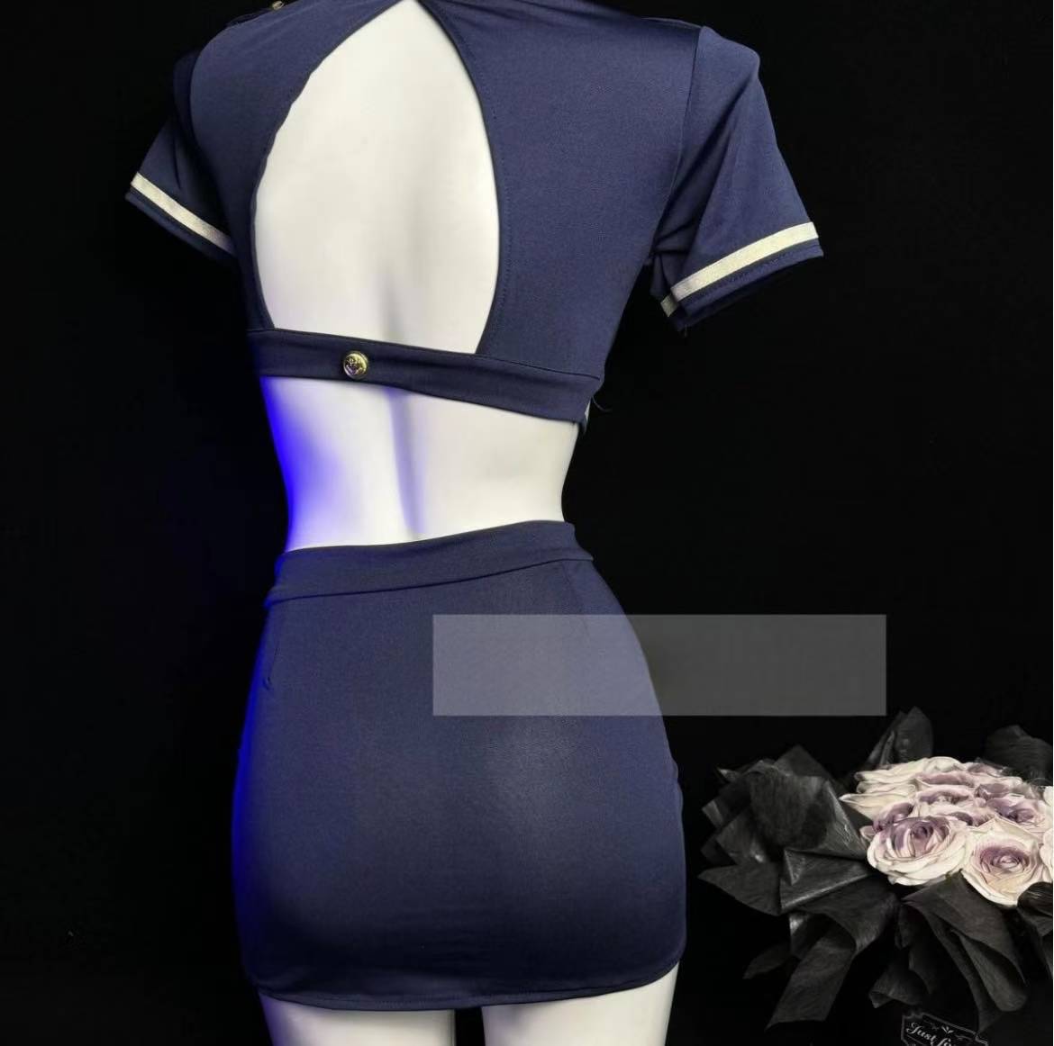 Adult Role-Play Costume Set with Stewardess Theme, One Size, Polyester-Nylon Blend — detail image 2