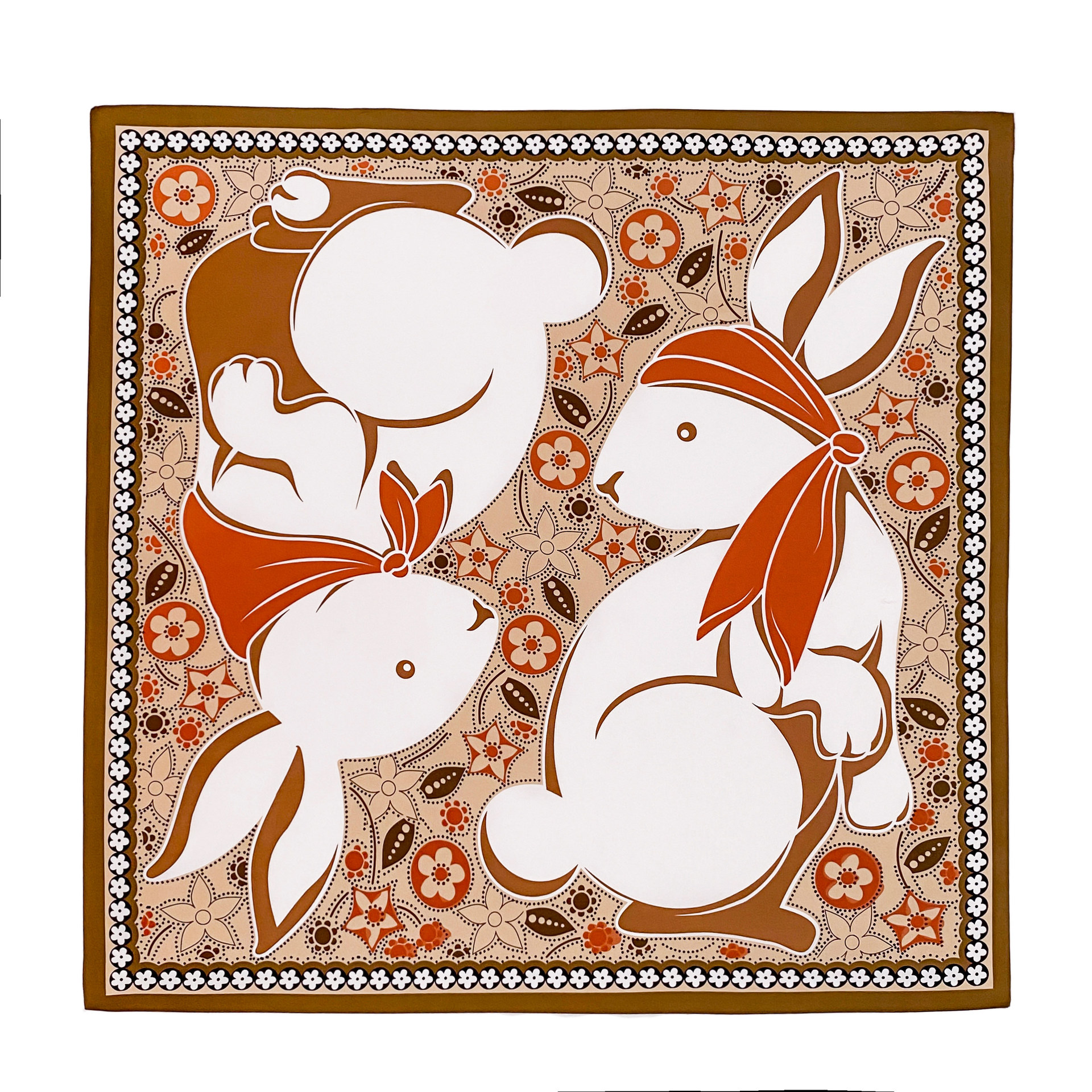 Modischer und eleganter Seidenschal, Schal mit Kaninchenmuster, quadratischer Twill-Seidenschal, 90 x 90 cm großer Schal, Sonnenschutz, Tourismus_voghion.com