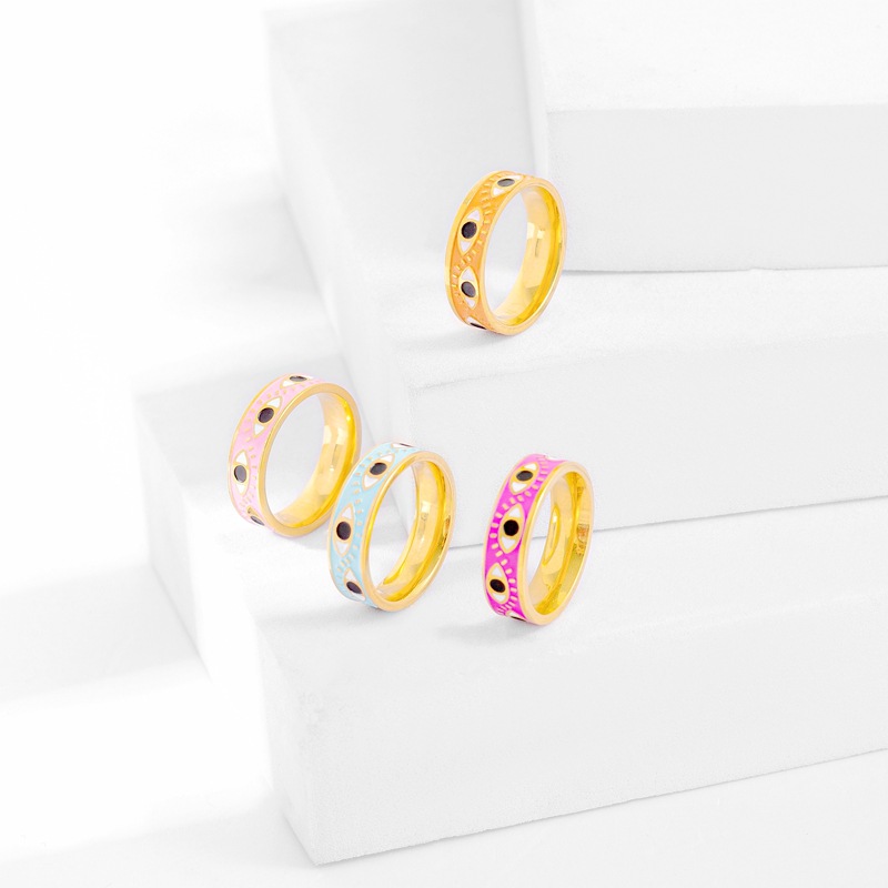 Retro Devilu0027S Eye Titanium Steel Enamel Rings 1 Piece