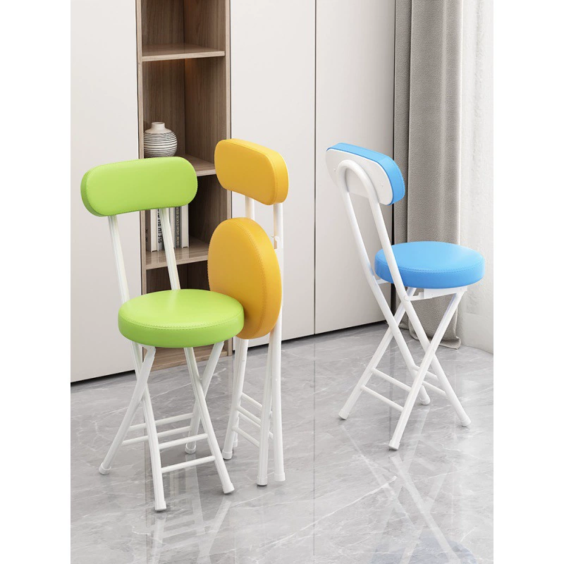 Складной стул для домашнего использования с мягкой спинкой, простой письменный стул, складной табурет для общежития, небольшой табурет для балкона, портативный круглый табурет.