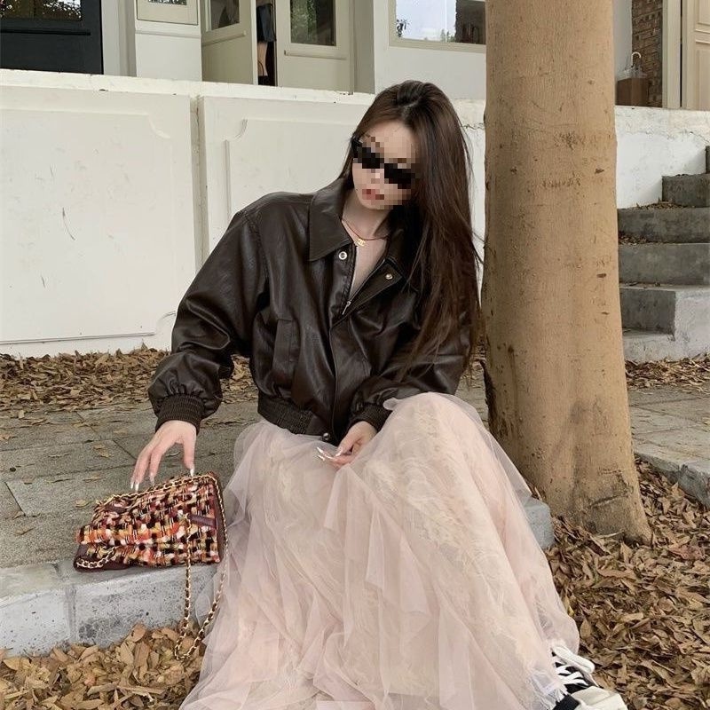 Maillard American Motorcycle Leather Short Jacket Women's Autum New Versatile Retro Short Leather Jacket Top Trendy