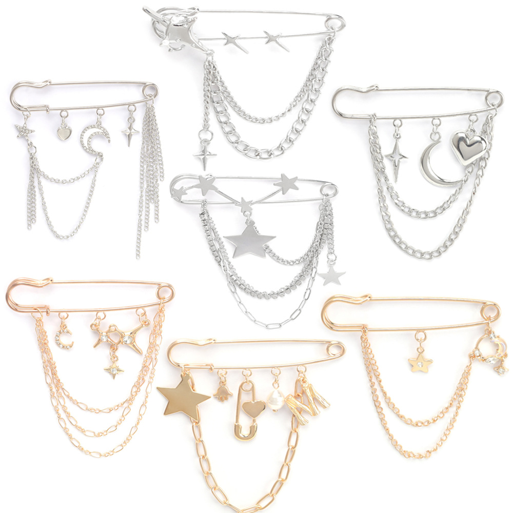 Cross-Border New Product Starry Sky Series Moon Star Pin Creative Fashion Star Pendant Brooch Versatile Clothing Accessories