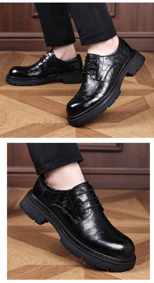 Giày Derby nam da bò thật lớp đầu, đế dày tăng chiều cao, gót 3–5 cm, dây buộc, phong cách công sở — G88012 màu nâu, G88012 màu đen chi tiết 12