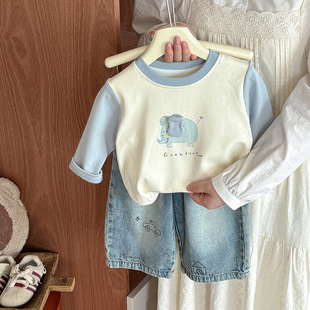 Boys' Bottoming Shirt 2025 Autum New Infant Cartoon Printed Raglan Sleeve Top Baby Long-Sleeved T-Shirt Category a