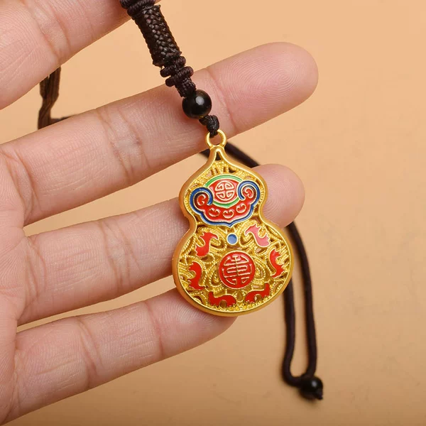 Coffee rope necklace-cloisonné gourd