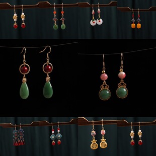 New Chinese style earrings, national style, hypoallergenic ear hooks, retro palace style, ethnic Hanfu, cheongsam, ancient style earrings