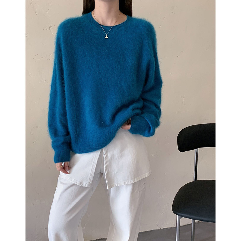 Heavyweight Cashmere Brushed Seamless Integrated Crew Neck Knit Sweater, Base Layer Top, Outerwear Sweater, Cashmere Sweater for Women