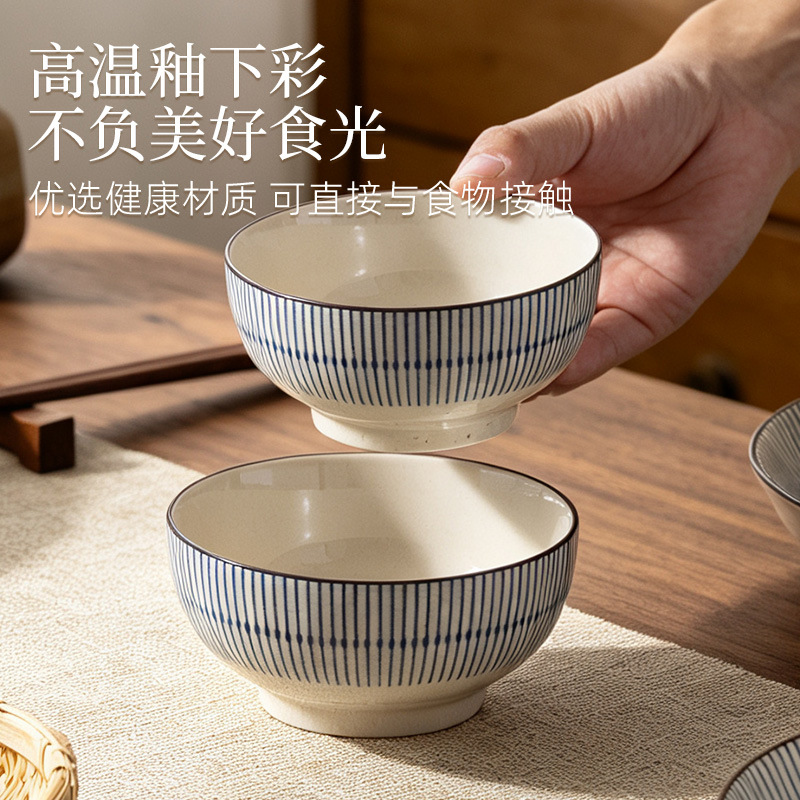 Underglaze Blue Rain Japanese-style Tableware, Home-use Noodle Bowls,...