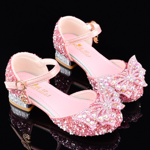 Soft Sole Children's Princess Shoes with Heels for Girls, Big Kids' Hosting Banquet Formal Dress Shoes with Crystals