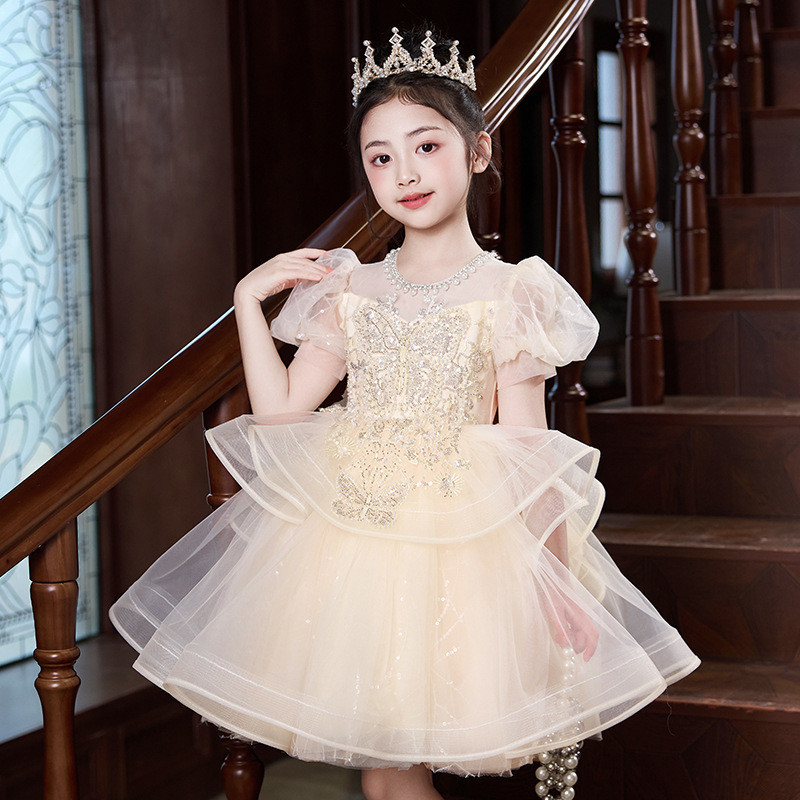 Girls' Princess Dress High-end Dress Flower Girl's Wedding Piano Performance Dress Children's Birthday Banquet Host Performance Dress Summer