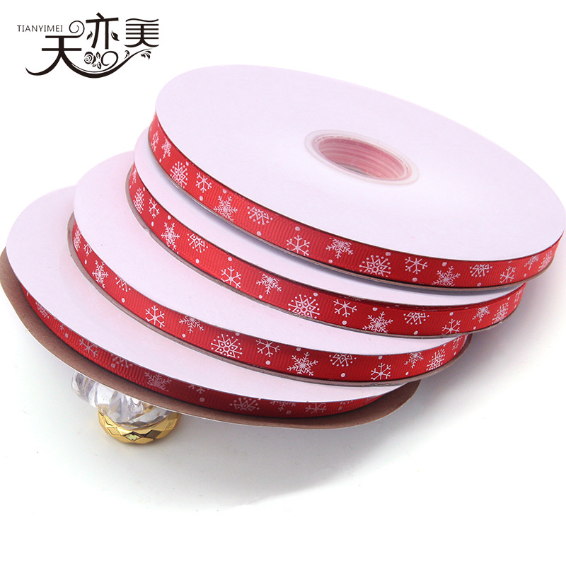 Tianyi Mei suministro 1cm cinta de copo de nieve cinta de embalaje de regalo de Navidad rojo brillante cinta de hilo de cinta de Navidad