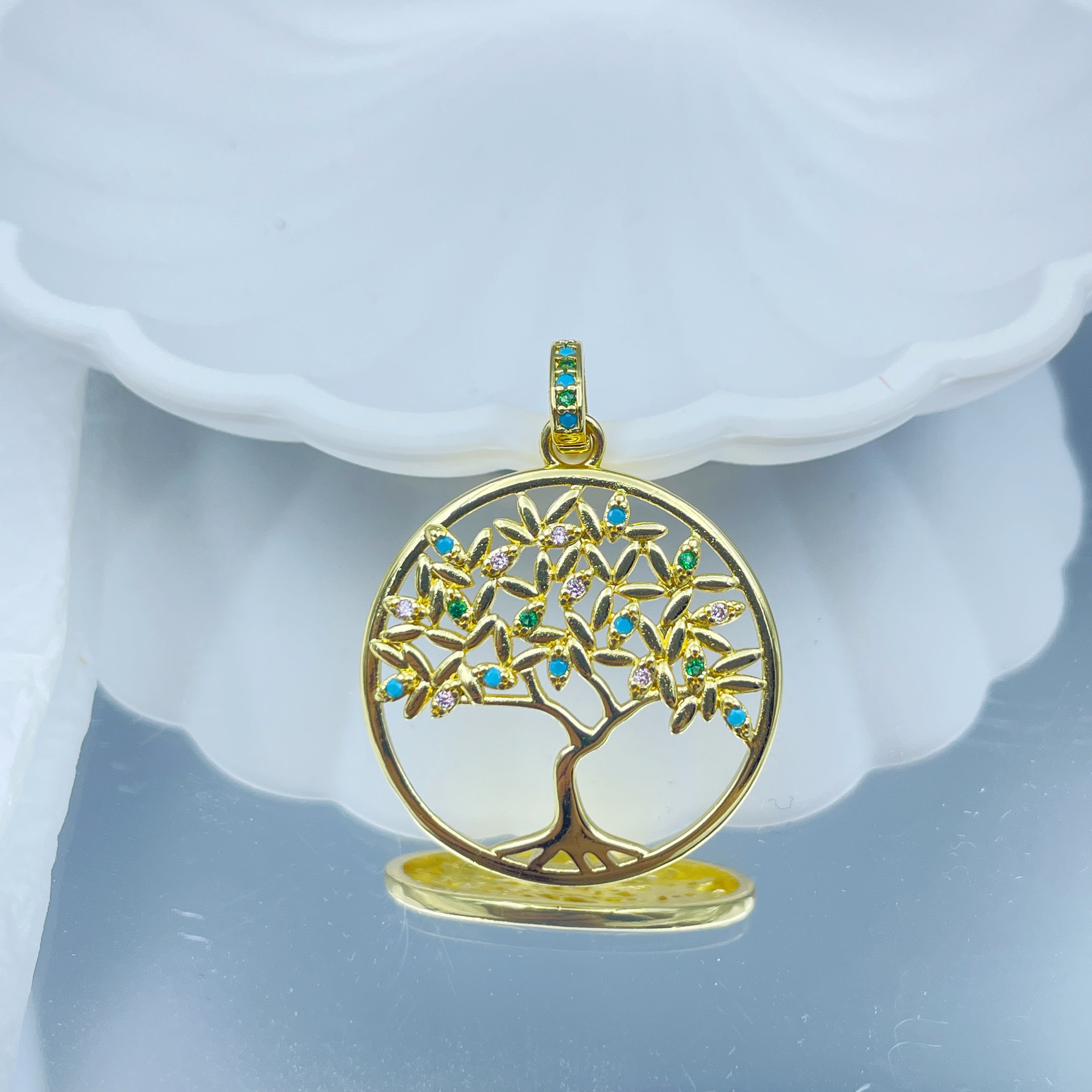 Tree of Life Pendant Copper Plated with 18K Real Gold Inlaid with Colorful Zircon Necklace Women's Clavicle Chain Personalized Jewelry