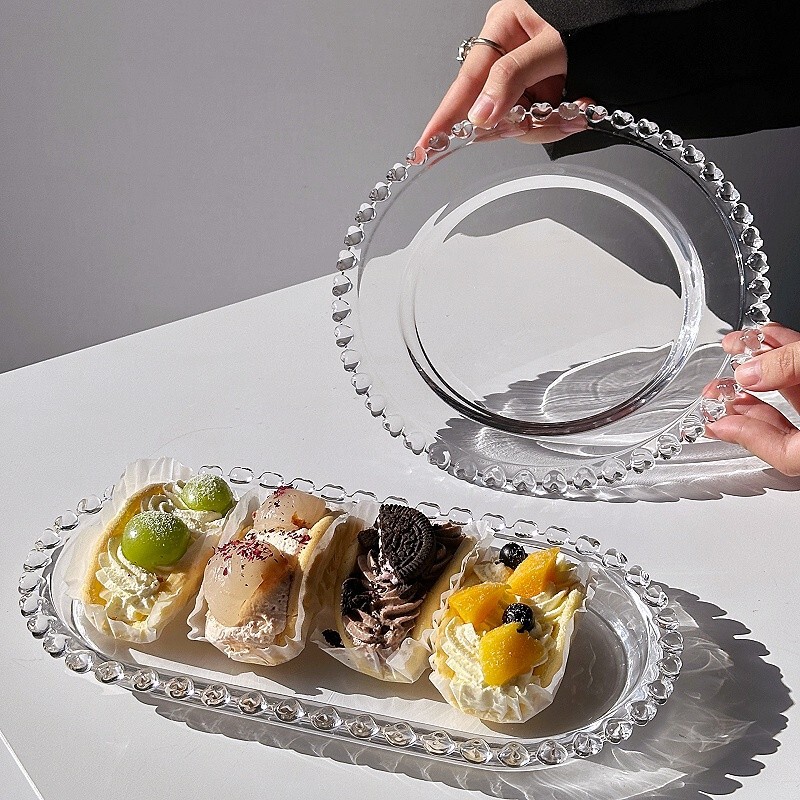 インスタイル韓国ラブエッジフルーツガラスプレートシリーズ家庭用背の高い透明デザートプレートケーキプレートサラダプレート|undefined