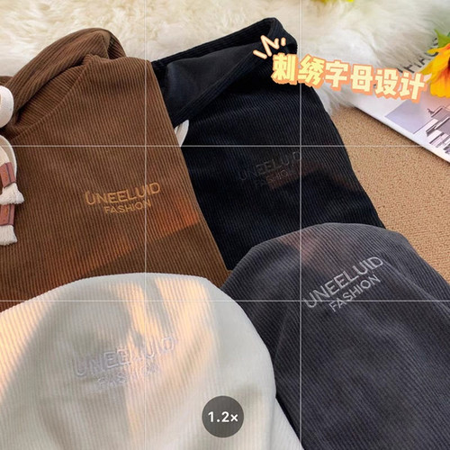 Corduroy Hong Kong Style Unisex Hooded Sweatshirt for Spring and Autumn - New Arrival Embroidered College Style Loose and Versatile Top and Outerwear