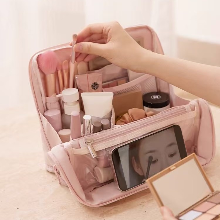 Nueva bolsa de maquillaje vertical, bolsa de almacenamiento portátil de gran capacidad y alto valor facial, bolsa de lavado de división portátil