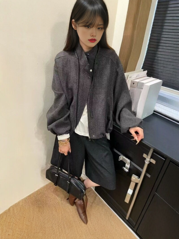 爆款韩版时尚显瘦毛呢短外套女25秋新款宽松休闲百搭简约上衣夹克|undefined