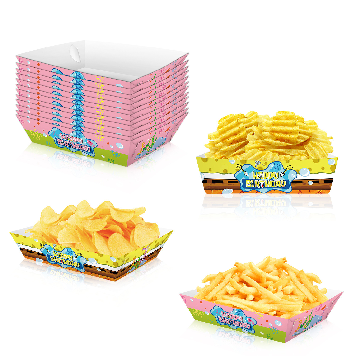 海绵宝宝派对餐具薯片盒一次性零食盒派对纸盒节日派对装饰
