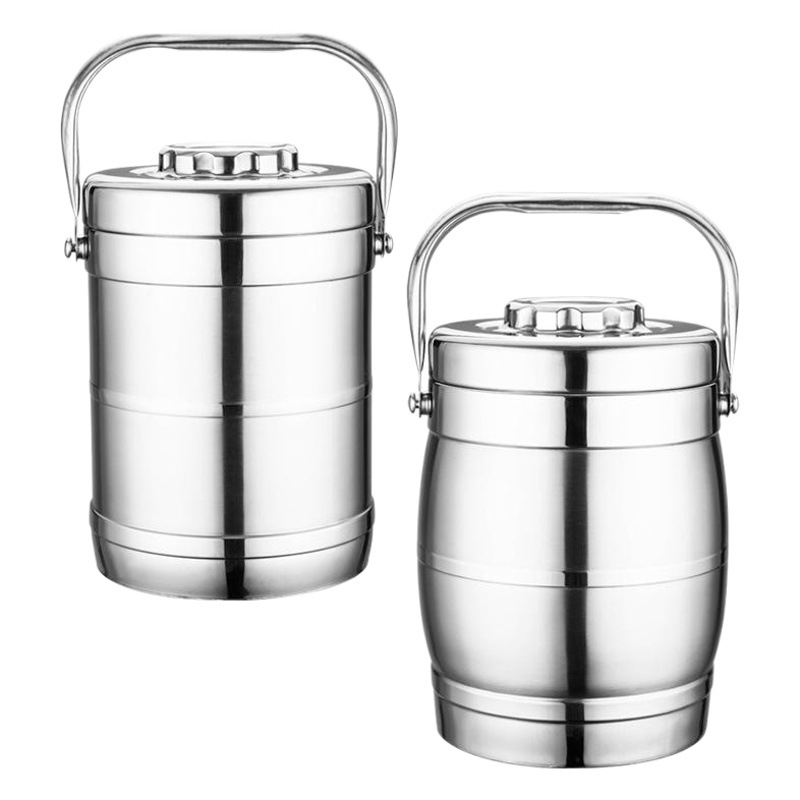 Non-magnetic Stainless Steel Double-layer Pot for Office Students Insulated Lunch Box Bowl Drum Vacuum Insulated Bucket Convenient Lunch Bucket