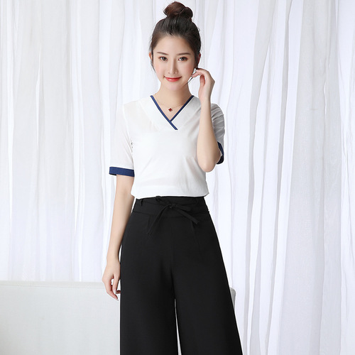 Beautician Work Clothes Women's Chinese Pedicure Foot Bath Technician Hotel Service Employee Clothes JY-089 Short Sleeve