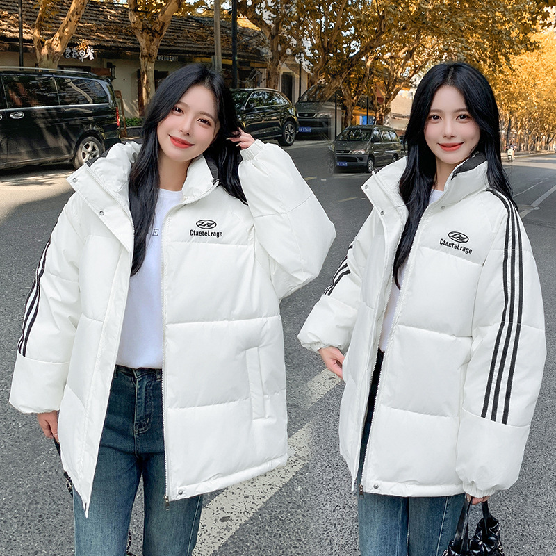남녀공용 커플 삼선 하이넥 패딩 점퍼 겨울 루즈핏 빅사이즈 학생 캐주얼