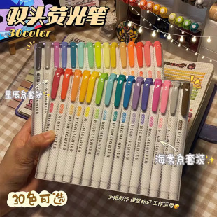 Double Head Highlighter Retro Color Marker Macaron Color Marker Pen Light Color Student Key Writing Pen