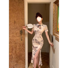 新中式改良旗袍年轻款高端精致气质开叉修身包臀礼服连衣裙子夏季