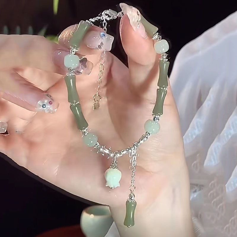 S186-Pulsera de flores de lirio de los valles de bambú#tamaño 452