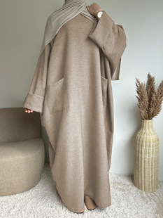 Muslim robe female long skirt pure color pocket Islamic dress ABaya (excluding headscarf) GBR01