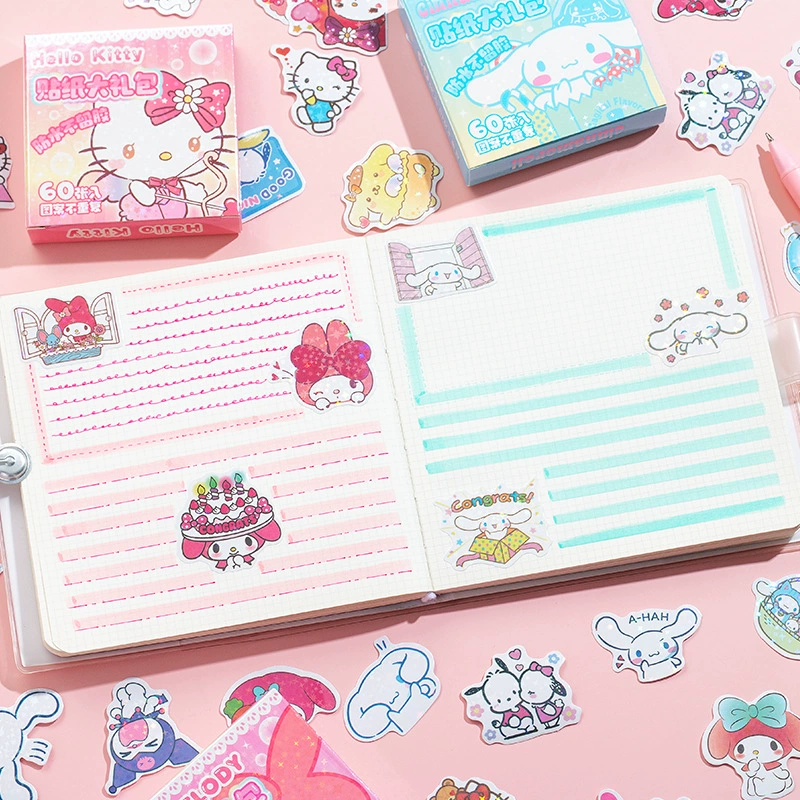 Лазерная наклейка Sanrio (Sanrio) 60 шт, голографическая смесь персонажей