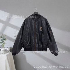 正确版B家外套 巴黎秋冬新款兰博基泥飞行员皮革夹克棒球服男女款