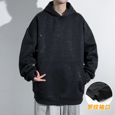 블랙 스웨터 남자 봄 가을과 겨울 트렌디 브랜드 느슨한 라운드 넥 올 매치 캐주얼 기본 솔리드 컬러 내베이스 셔츠