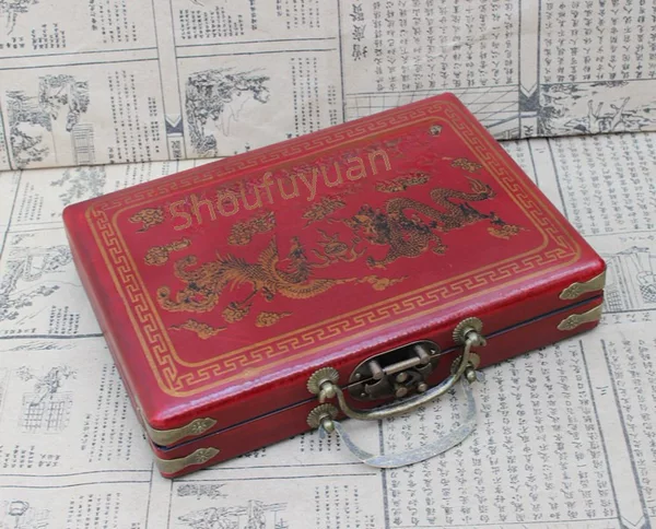 Antique mahjong box miniature mahjong export mahjong travel mahjong dormitory mahjong with antique leather box with instructions