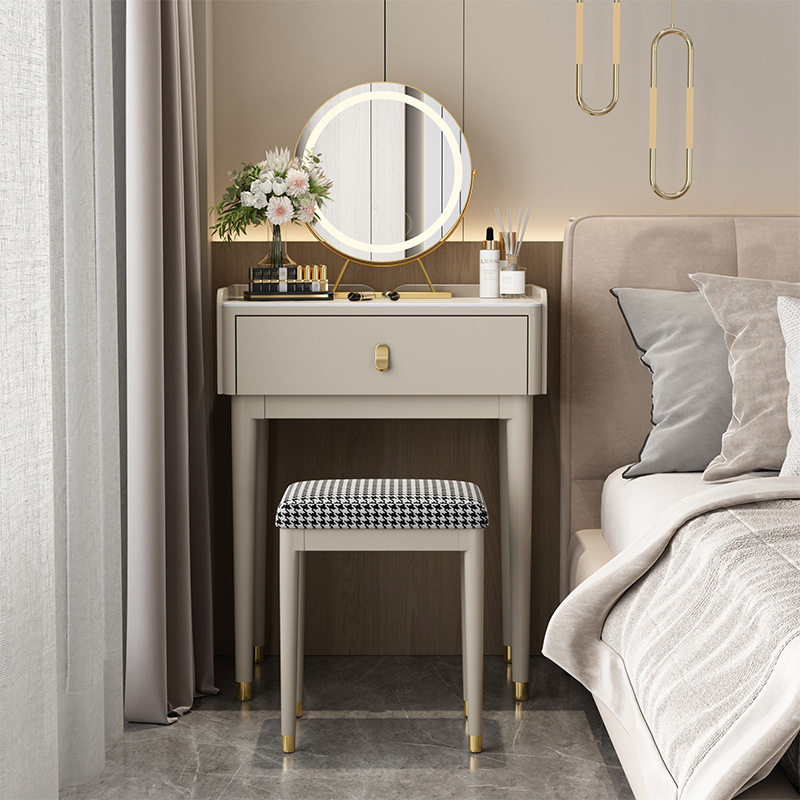 Light Luxury Slate Dressing Table Small Bedroom Dressing Table Mini Small Apartment Solid Wood Dressing Table Small Size New Narrow