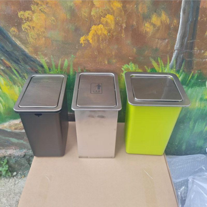Countertop Embedded Trash Can for Kitchen with Handle, Cleaning Cover, Stainless Steel Lid, Flip-Top Lid, Commercial Use Countertop Embedded Trash Can for Kitchen with Handle, Cleaning Cover, Stainless Steel Lid, Flip-Top Lid, Commercial Use