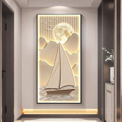 现代简约轻奢玄关装饰画日照金山挂画客厅走廊过道帆船山水壁画灯
