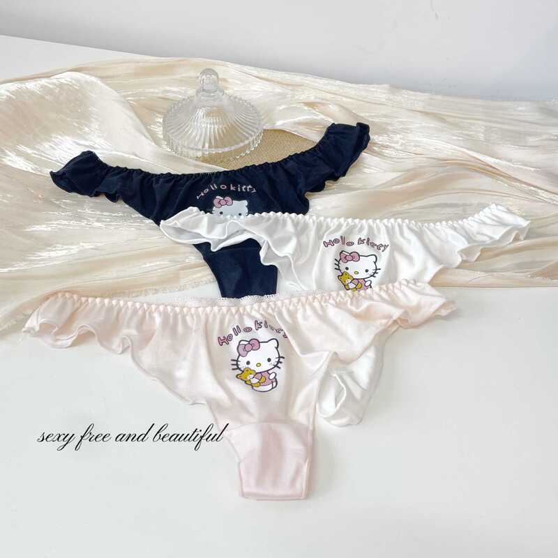 1002 Hello Kitty Playful Style Korean-Style Ruffled Edge Women's Triangle Panties, Comfortable, Breathable, Skin-Friendly, Low-Waist Women's Underwear