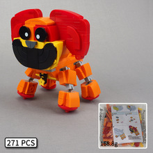 跨境萌恶魔小狗积木组装人仔探索怪物工厂场景模型小颗粒玩具