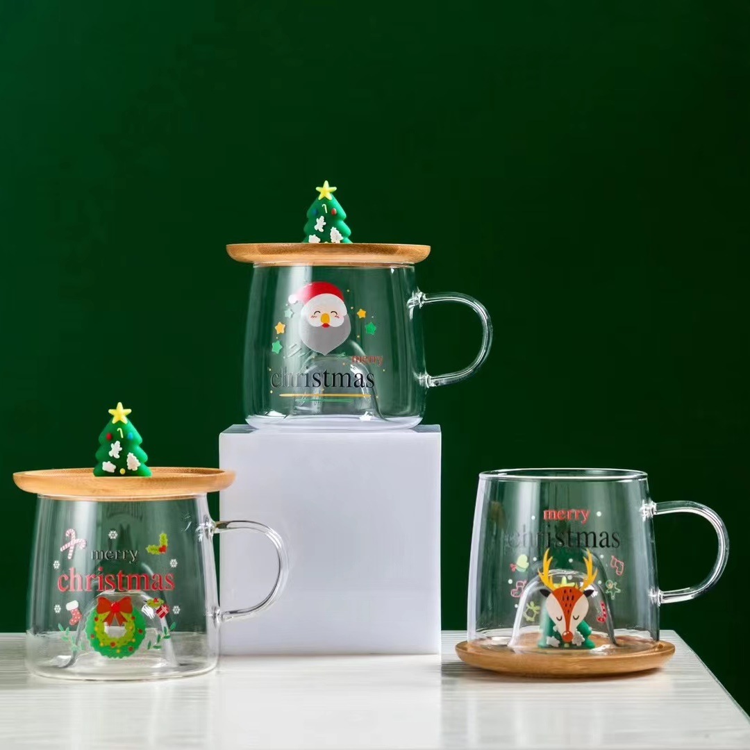 Creativo simple taza de Navidad 3D estéreo árbol de Navidad taza de agua de cristal con tapa personalizada Oficina taza de beber