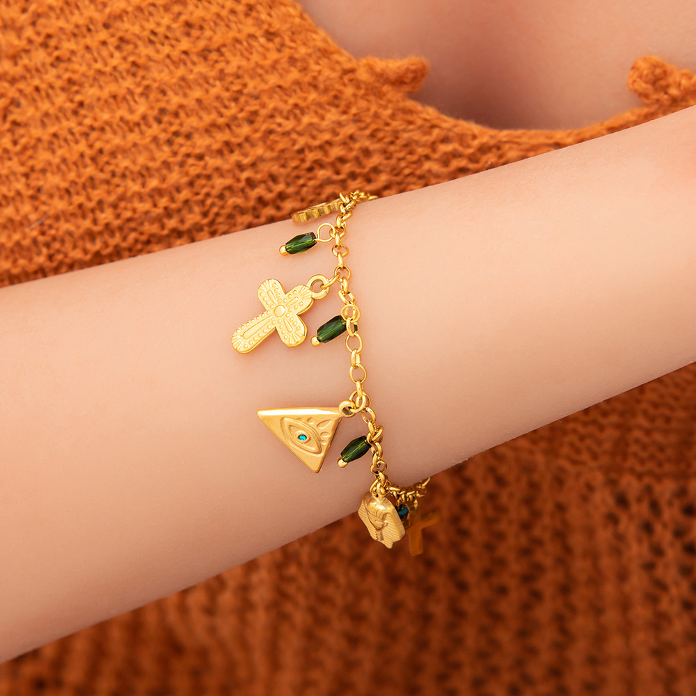 Real Gold Plated Plating Material 304 Stainless Steel Pendant Material PVD Coated Real Gold Plated Cross 304 Stainless Steel Simple Style Classic Style Waterproof Non Tarnish 304 Stainless Steel Bracelets